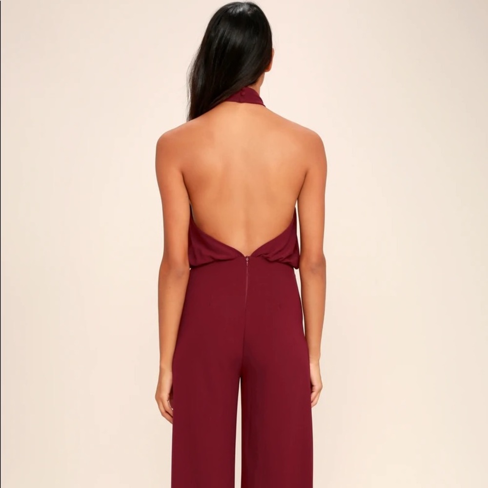 Burgundy open back jumpsuit